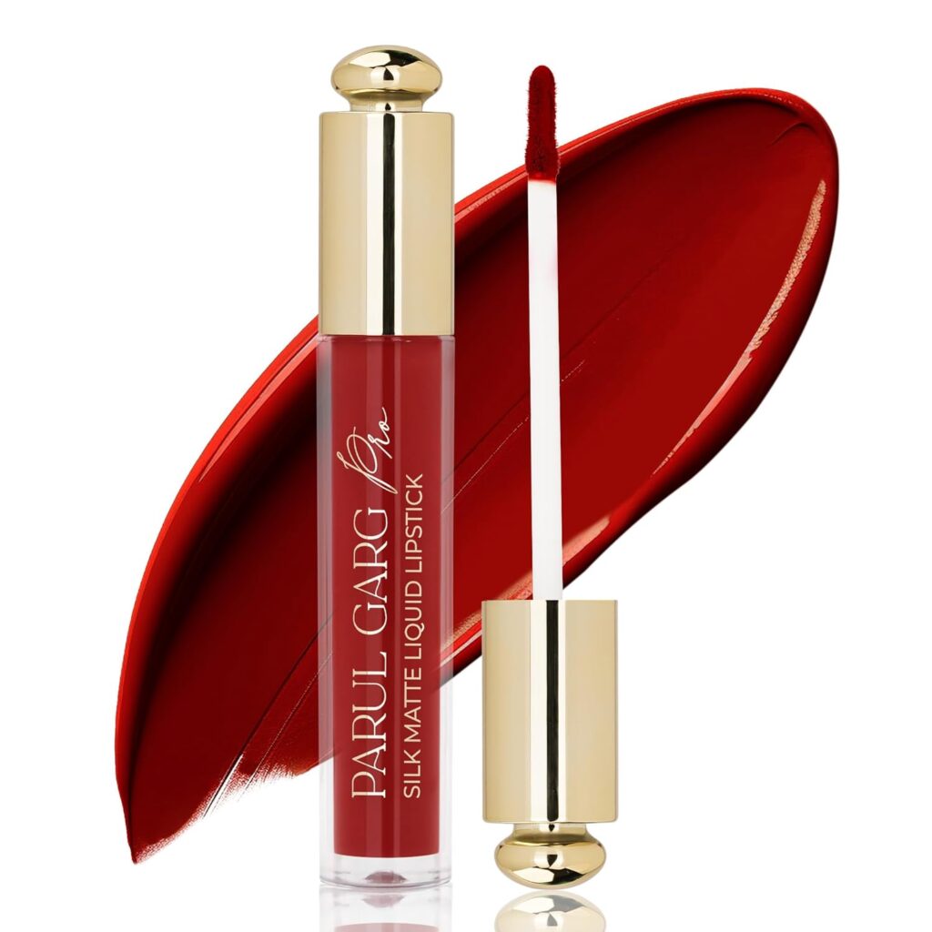 Parul Garg Beauty Silk Matte Liquid Lipstick | Long-Lasting & Smudge-Proof | Soft Matte Finish | Vegan & Clean Beauty | Hydrates with Shea Butter & Vitamin E | Shade: Hibiscus 01 - Deep Red, 3ml
