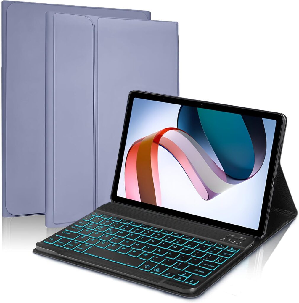 ProElite Keyboard case for Redmi Pad 10.6 inch, Magnetic Detachable Wireless Bluetooth Keyboard Built-in 7-Colors Backlit, Lavender