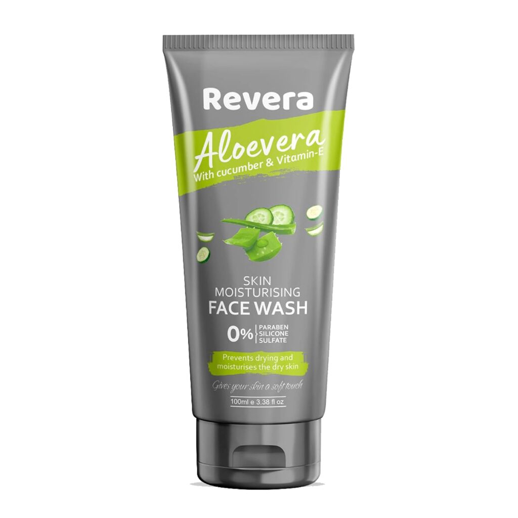 Revera Skin Moisturising Face wash Prevents Drying & Moisturizes Dry skin, Aloe vera Facewash With cucumber & Vitamin-E, No Parabens, Sulphate, Silicones, for Men and Women, 100ml