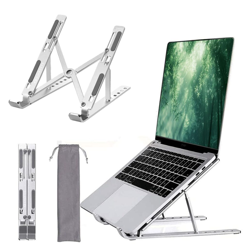 Amkette Ergo Fold X Laptop Stand Metal, 6-Level Adjustable Angles, Supports up to 15.6 inches Laptops, Premium Aluminium Build, Lightweight & Portable, Anti-Slip Silicone Pads, Smart Heat Dissipation