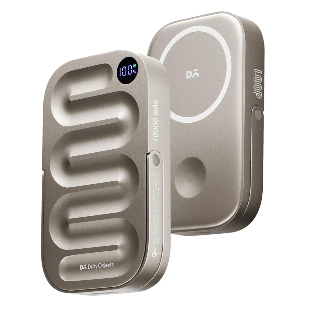 DailyObjects Loop Qi2 Certified 10000 Mah Mag-Safe Compatible Aluminium Wireless Power Bank|Fast Charging| Compatible with Samsung/OnePlus/iPhone 12/13/14/15/16/Pro Max|Pocket Size (Titanium)