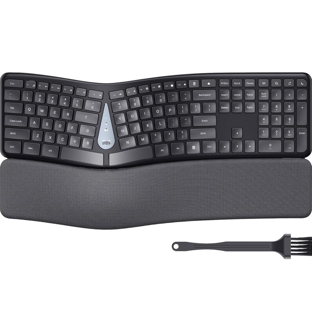 LIZRROT Wireless Ergonomic Keyboard, Split Keyboard with Wrist Rest and Cleaning Brush, 2.4G Computer Keyboard, Comfortable and Natural for Windows PC Laptops