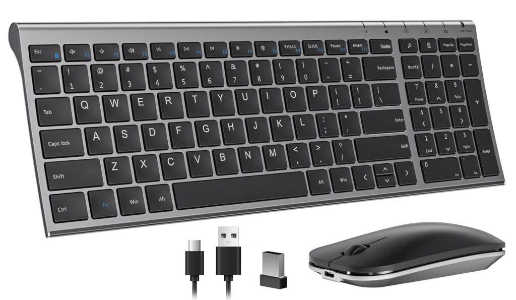 seenda Ultra Slim Thin Rechargeable Wireless Keyboard and Mouse Combo with Long Battery Life, Quiet Click, Easy Set-Up for Windows (Space Grey)