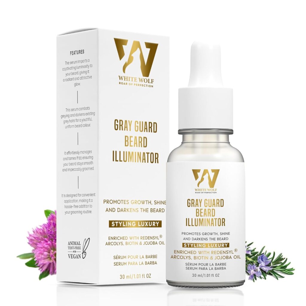 White Wolf Gray Guard Beard Illuminating Serum For Men Beard Growth With Arcolys, Biotin, Redensyl & Caffeine, For Bread Growth & Anti Graying Beard Serum | 30 ML
