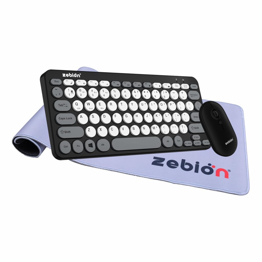 Zebion G3000 Trinity 3 in 1 Wireless Keyboard & Mouse Combo with Mouse PAD (Bluetooth, Multi-Device Connectivity (Keyboard 4 Device, Mouse 2 Device Connectivity)) (Black & White)