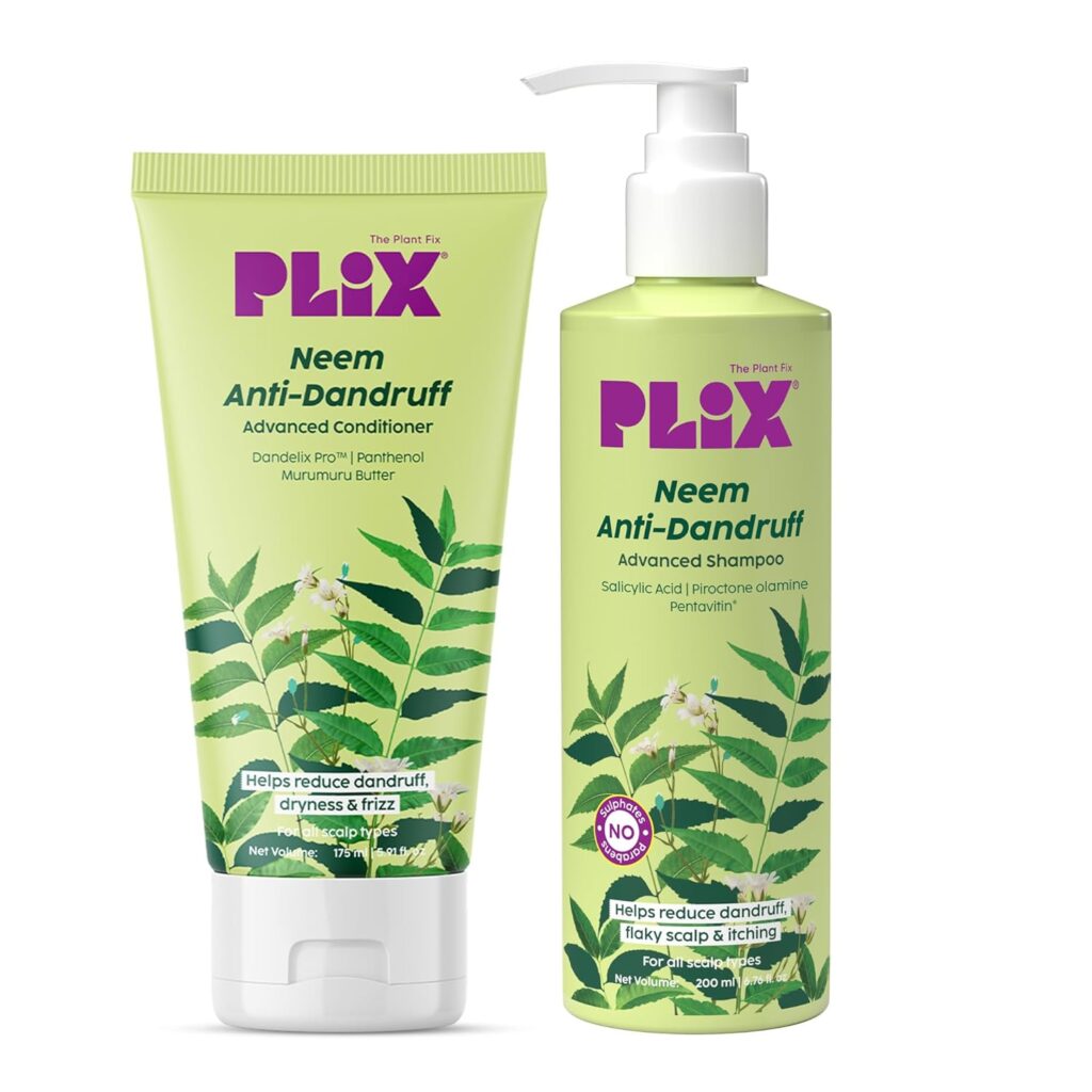 PLIX - THE PLANT FIX Neem Anti-Dandruff Advanced Kit | Shampoo (200ml), Conditioner (175ml) | Reduces Dandruff & Scalp Itching | Piractone Olamine & 3% Dandelix Pro™