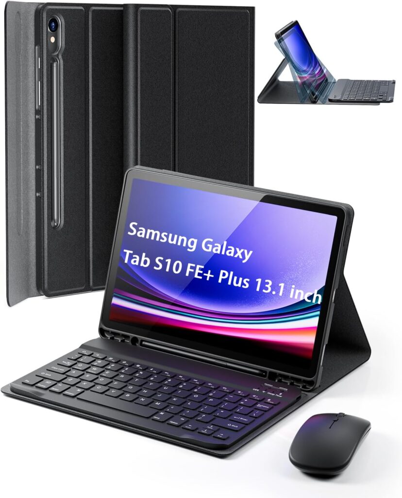 Case Keyboard for Samsung Galaxy Tab S10 FE+ Plus 13.1 inch - Mouse and Magnetically Keyboard, Slim Case with S Pen Holder, Auto Sleep/Wake (Black)