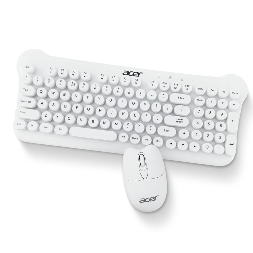 Acer CUTEO 2.4GHz Wireless Keyboard & Mouse Combo I Retro Style Round Keys I 98 Keys Integrated Multimedia Keys I 1200 DPI, High Precision