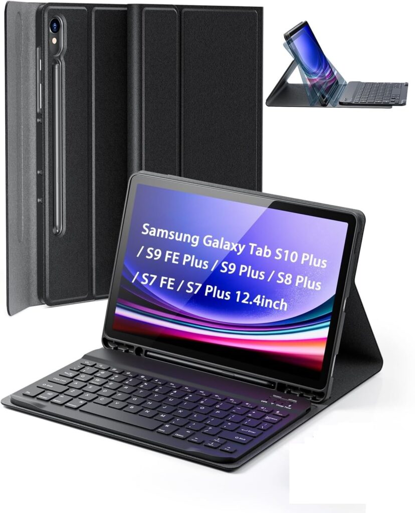 Case Keyboard for Samsung Galaxy Tab S10+ Plus / S9 FE+ Plus / S9+ Plus / S8+ Plus / S7 FE / S7+ Plus 12.4 inch - Magnetic Keyboard, Slim Case with S Pen Holder (Normal, S7 12.4 inch)