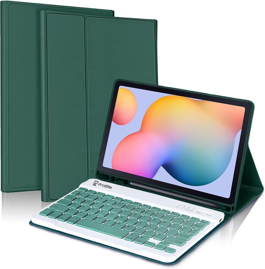 ProElite Detachable Wireless Bluetooth Keyboard flip case Cover for Samsung Galaxy tab S6 Lite 10.4 Inch 2024 SM-P610/P615 with S Pen Holder, Dark Green