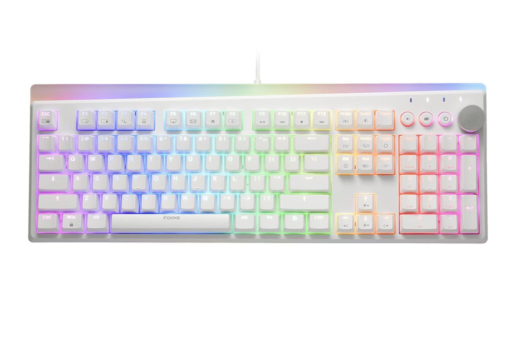 i-rocks K71M Rgb Mechanical Gaming Keyboard With Media Control Knob, 104 Keys With Full Nkro, Pbt Keys, Multimedia Hotkeys, Detachable Usb-C Cable And Storage I
