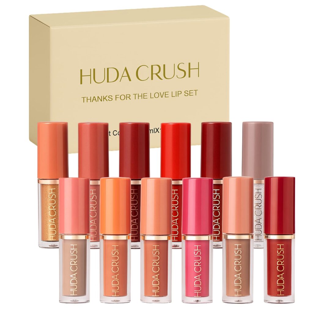Huda Crush Long Lasting Lip Gloss - 12 set mini lipstick Smooth Matte Finish, Nude Lipstick,liquid lipstick waterproof for Women and Girls,