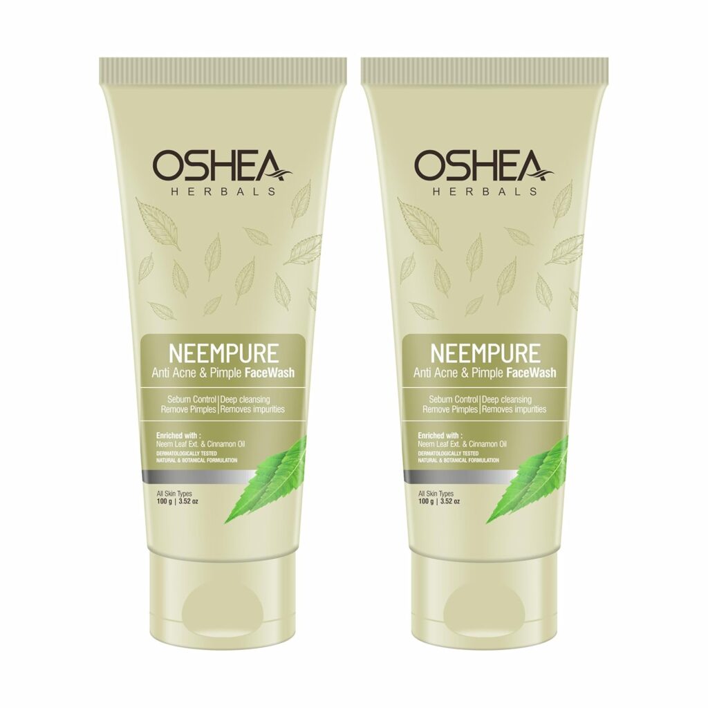 Oshea Herbals Neempure Anti Acne & Pimple Face Wash for Men and Women | Deep Cleansing with Neem Extract & Cinnamon Oil | Controls Sebum, Removes Impurities & Pimples - 100gm (Pack of 2)