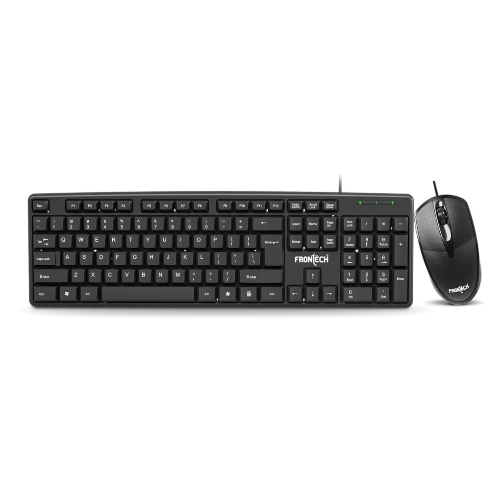 FRONTECH Wired USB Keyboard and Mouse Combo with 104 Keys, 3-Button Mouse, and 1000 DPI Optical Sensor.(KB-0012)