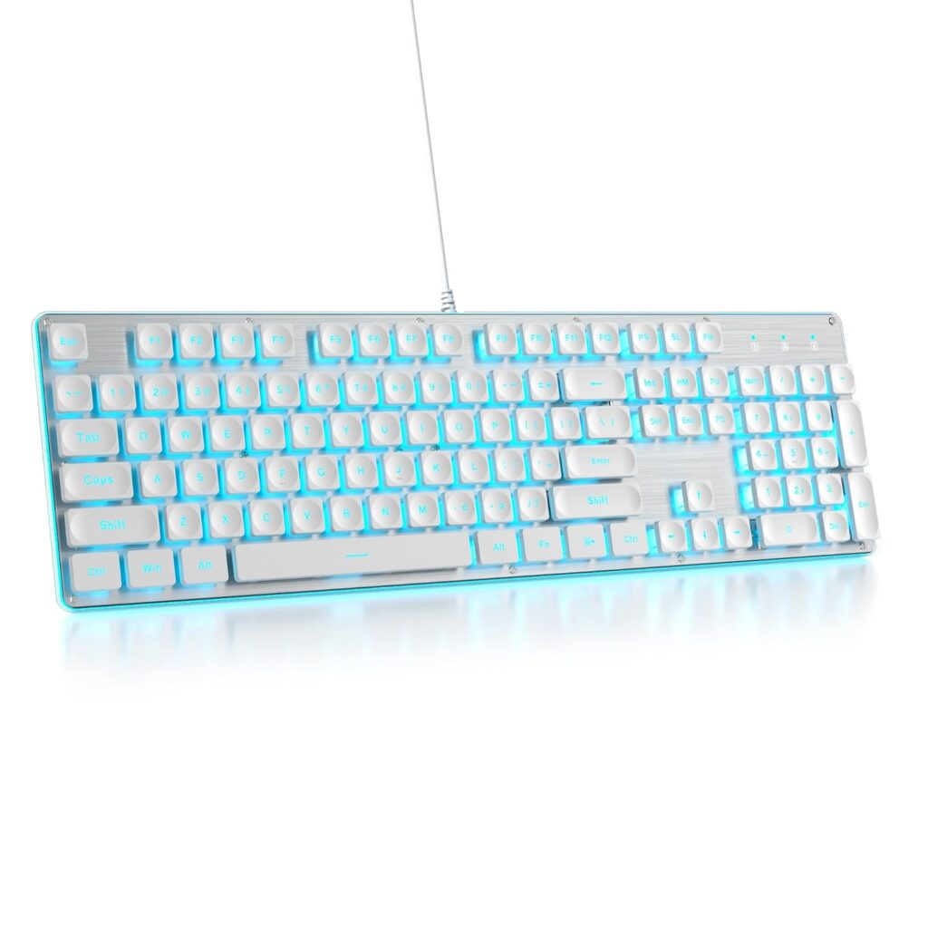 iTastatur White Square Punk Gaming Keyboard LED Ice Blue Backlit 104-key Wired USB PC/Win/Mac/Laptop (G1000/White)