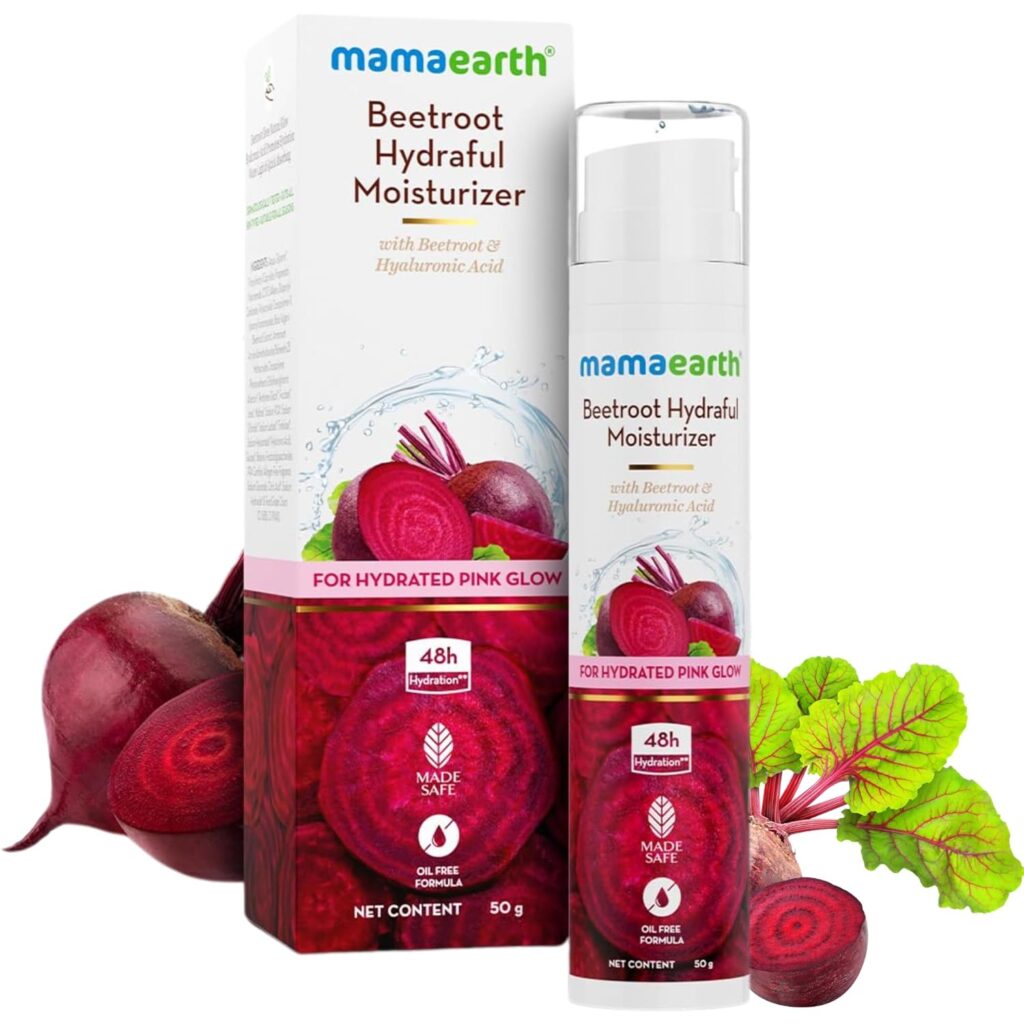 Mamaearth Beetroot Hydraful Moisturizer Lotion With Beetroot&Hyaluronic Acid For Hydrated Pink Glow -50 Ml|48 Hr Hydration|Oil Free Formula|Lightweight&Non-Greasy|Instantly Absorbs|For All Skin Types