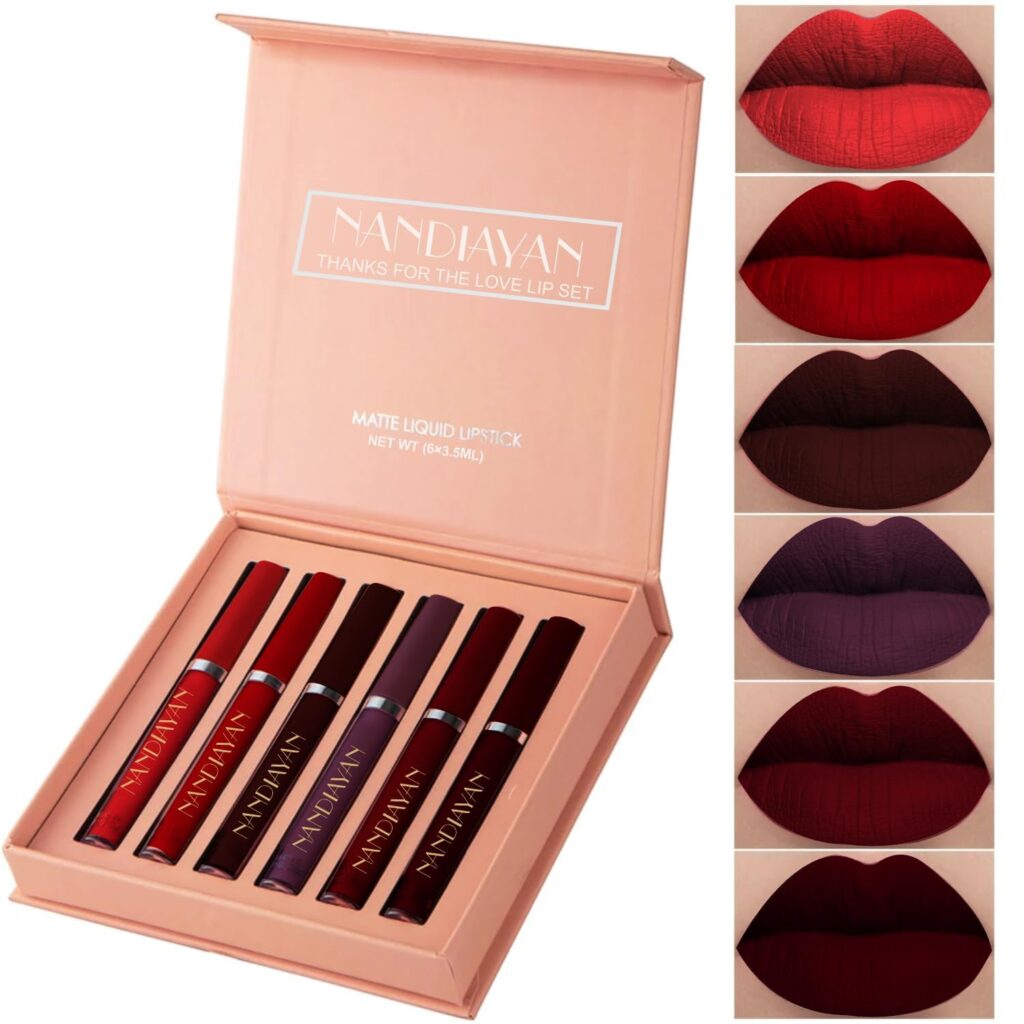 Nandiayan Matte Liquid Lipstick Set (Pack of 6) | Wine & Brown lipstick Shades | Waterproof Long-Lasting Smudge-Proof Lipsticks | Highly Pigmented & Perfect Liquid Lipstick gift set for women (Set D)