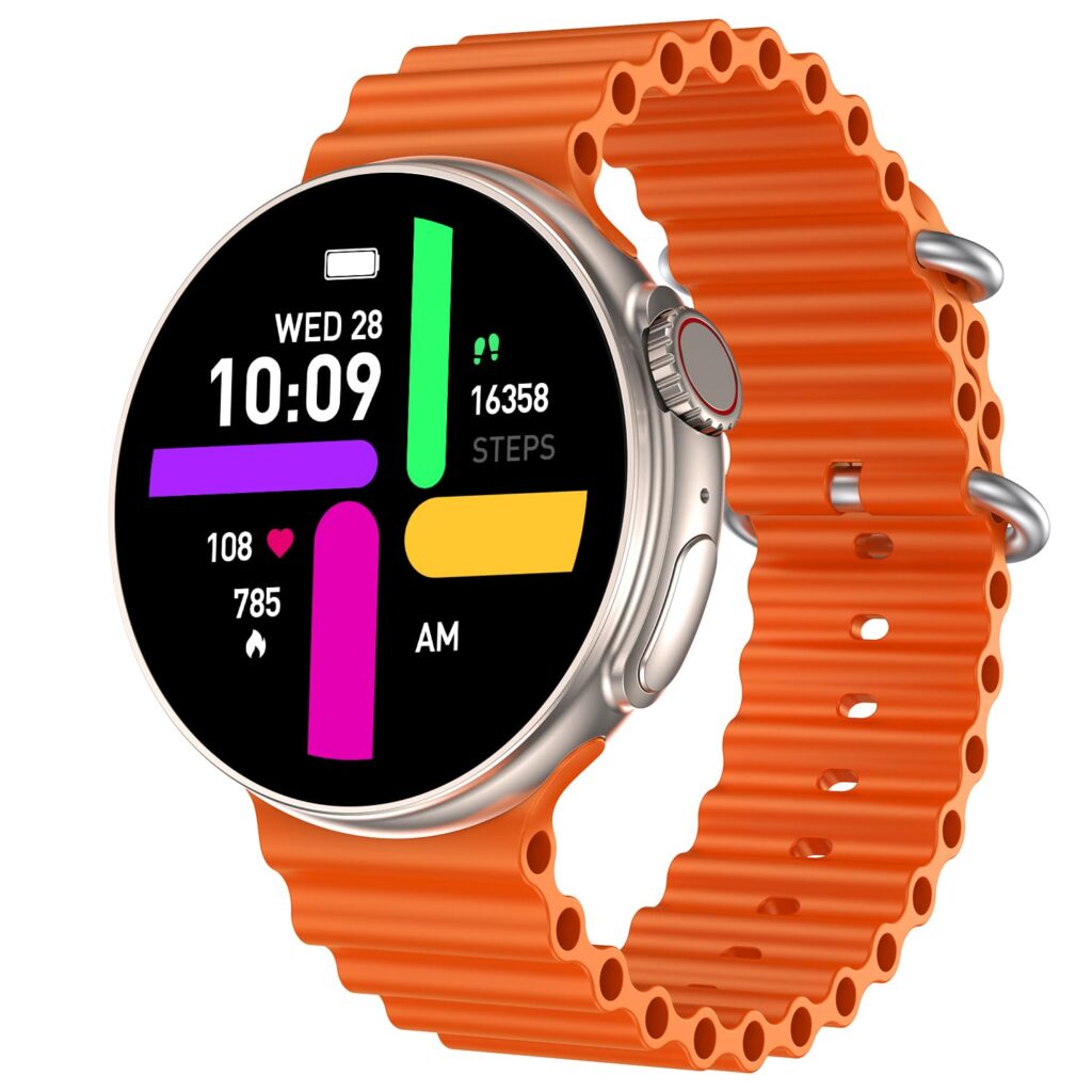 Fire-Boltt Asteroid 36.32mm (1.43 inch) Super AMOLED Display Smart Watch, One Tap Bluetooth Calling, 466 * 466 px Resolution, 123 Sports Modes, in-Built Voice Assistance, 350mAh Large Battery (Orange)