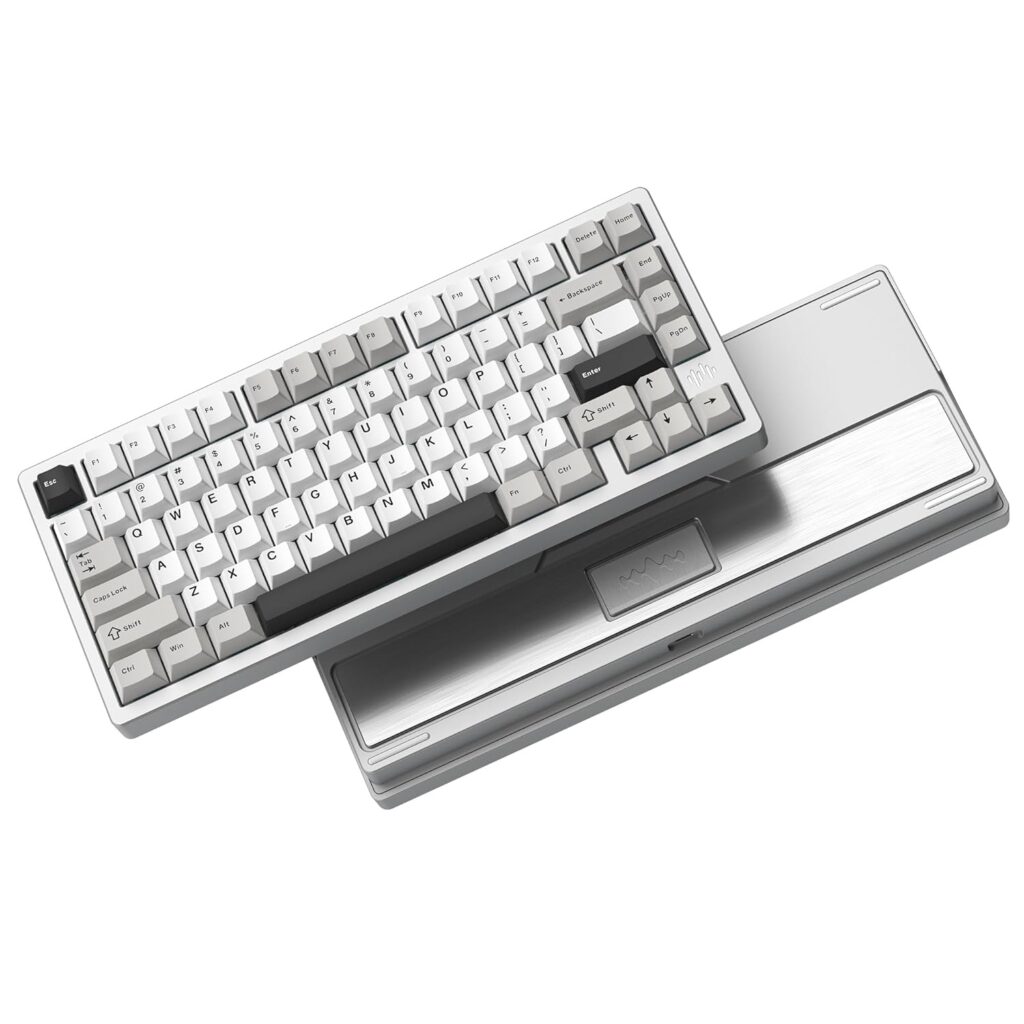 Womier RD75 Pro 75% Keyboard, Quick Release Wireless Aluminum Gaming Keyboard, QMK/VIA Tri-Mode Mechanical Keyboard Custom Hot Swappable with RGB Creamy Keyboard for Windows/Mac/PC - Silver