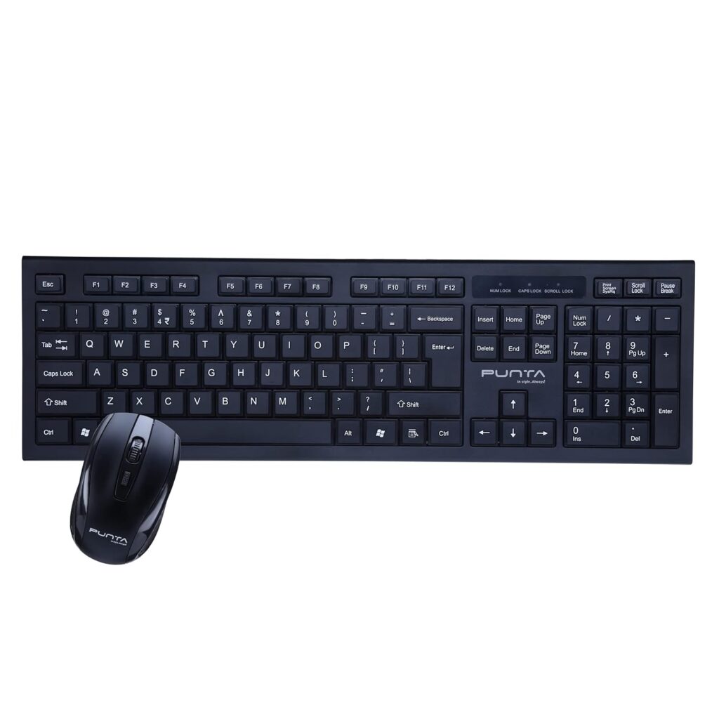 Punta USB Wireless Spill Resistance Keyboard and Mouse Combo with 10m Working Range 2.4G Wireless Technology Black