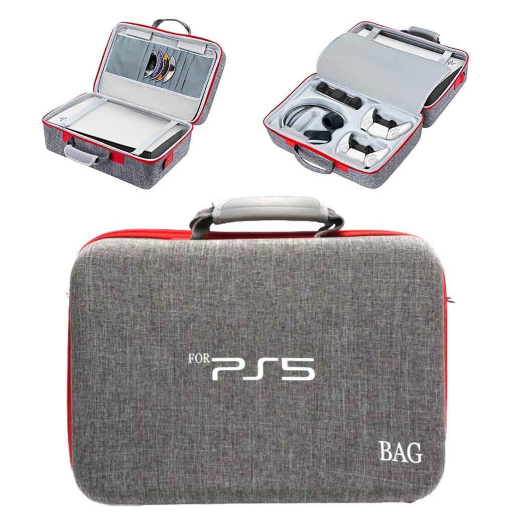 PSS PS5 Travel Bag Briefcase Hard Shell Carrying Case for PS5 Console Protective Storage Bag Shockproof Compatible with PS5 Console/ Controller, Headset, Charging Dock, Games Accessories (Grey)