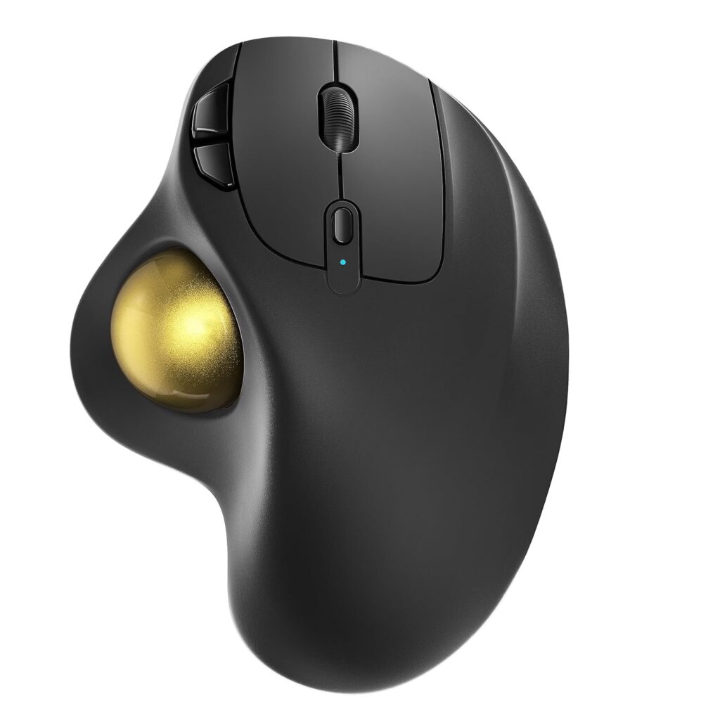 Wireless Trackball Mouse, Rechargeable Ergonomic Mouse, Easy Thumb Control, Precise & Smooth Tracking, 3 Device Connection (Bluetooth or USB), Compatible for PC, Laptop, iPad, Mac, Windows, Android