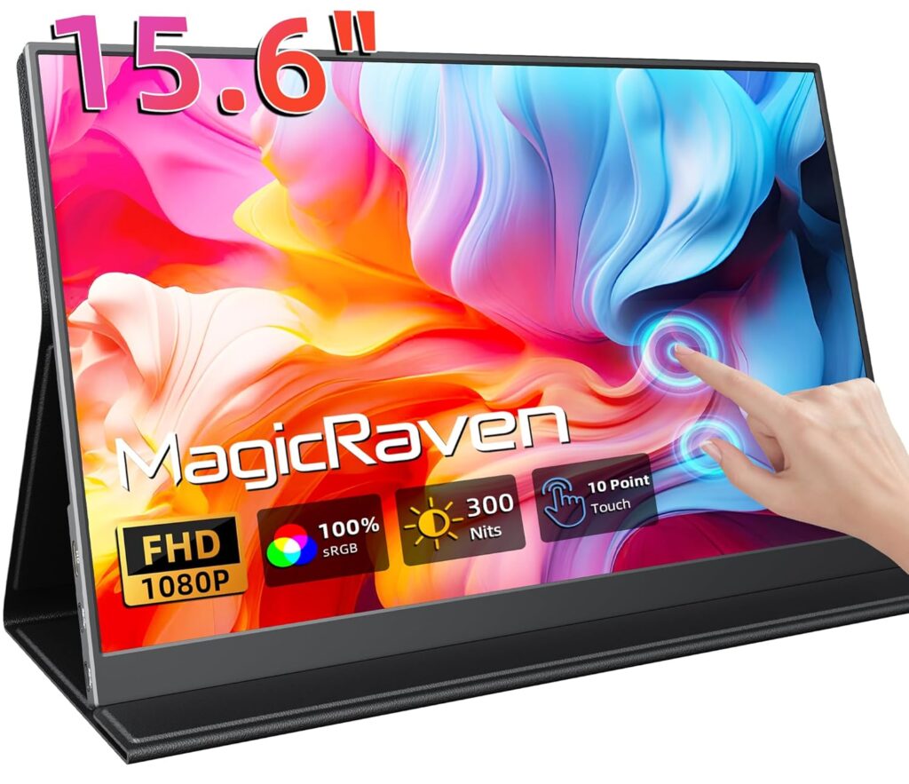 MagicRaven Portable Touchscreen, 15.6" 1080P 60Hz Laptop Monitor, Lightweight Dual USB C HDMI Second Gaminig Display with Speakers, Travel Monitor for PS4/5 Xbox Switch MAC PC Phone