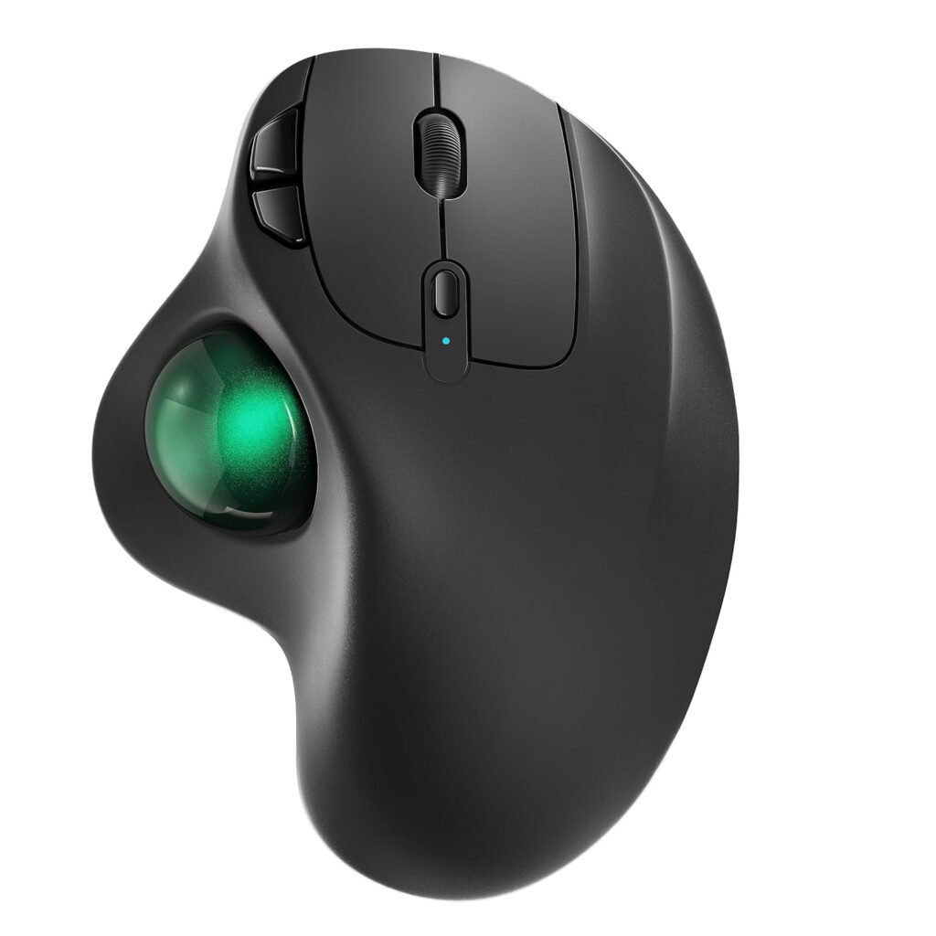 Wireless Trackball Mouse, Rechargeable Ergonomic Mouse, Easy Thumb Control, Precise & Smooth Tracking, 3 Device Connection (Bluetooth or USB), Compatible for PC, Laptop, iPad, Mac, Windows, Android