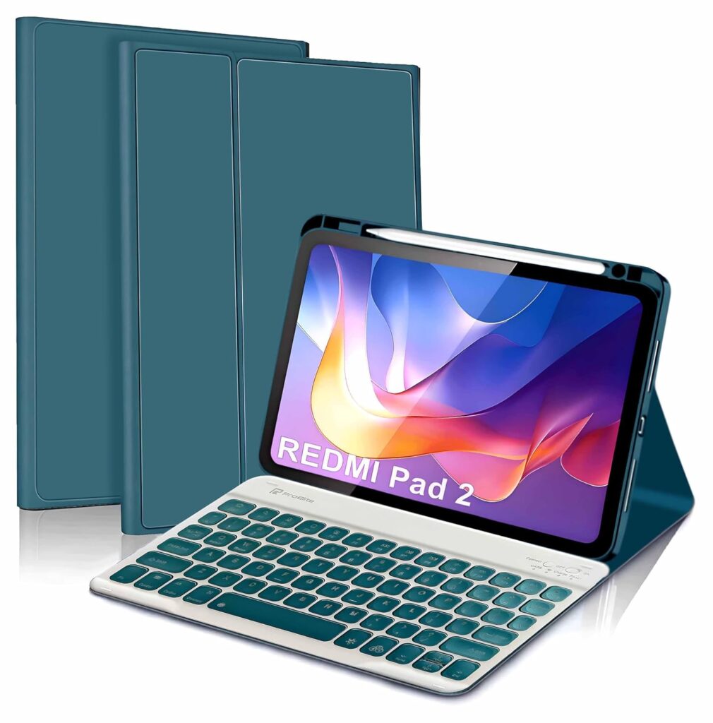 ProElite Keyboard case for Xiaomi Redmi Pad 2 11 inch, Magnetic Detachable Wireless Bluetooth Keyboard Built-in 7-Colors Backlit with Pen Holder, Dark Green