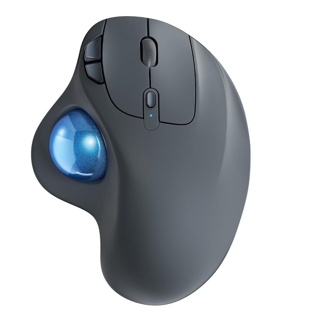 Wireless Trackball Mouse, Rechargeable Ergonomic Mouse, Easy Thumb Control, Precise & Smooth Tracking, 3 Device Connection (Bluetooth or USB), Compatible for PC, Laptop, iPad, Mac, Windows, Android