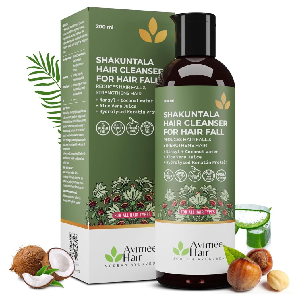 Avimee Herbal Shakuntala Hair Fall Control Hair Cleanser | With Keratin Protein & Nansyl | For Strong and Shiny Hair | Sulphate & Paraben Free For Men and Women | 200 mL