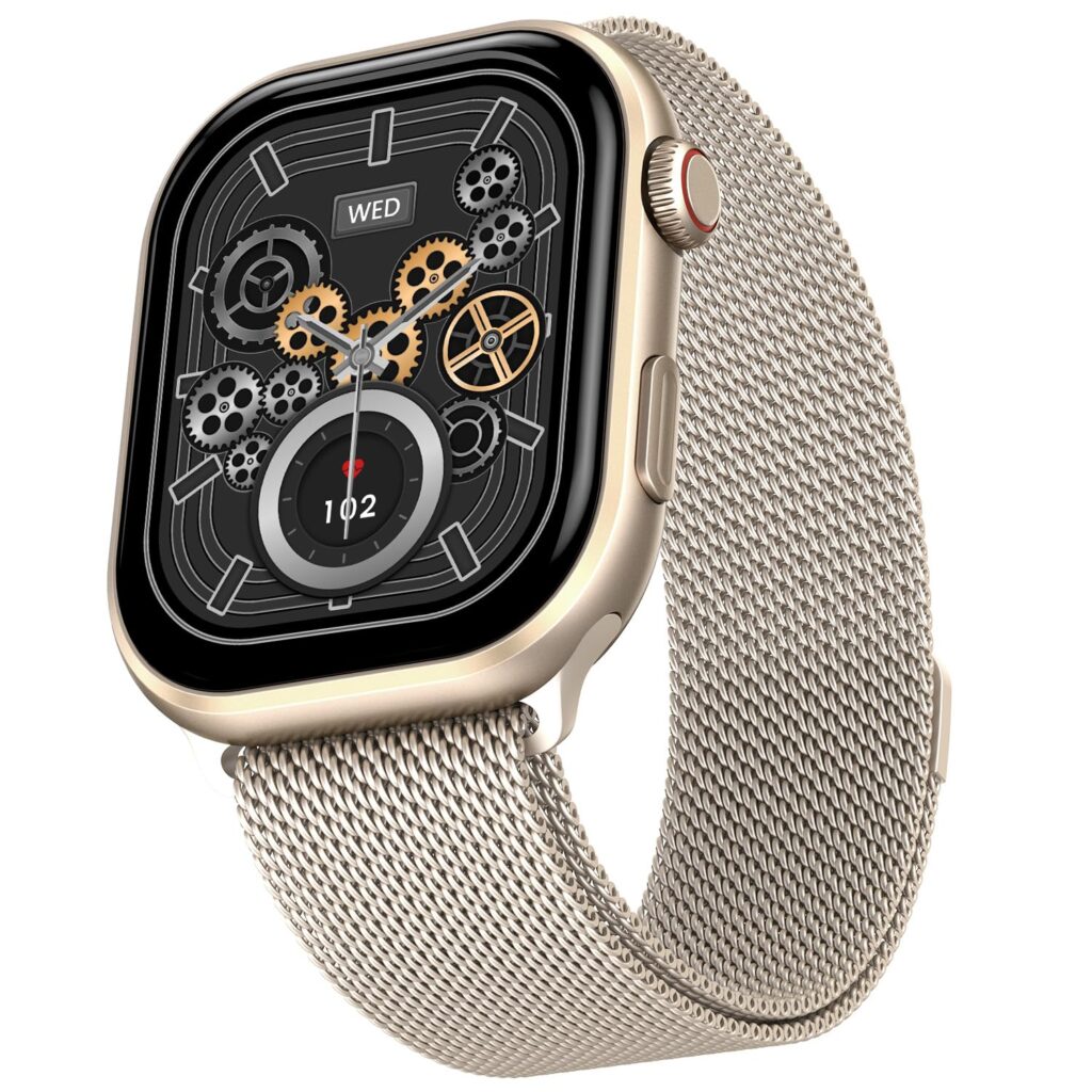 Fire-Boltt Brillia Pro Smart Watch 2.02” AMOLED Display, Bluetooth Calling, SpO2, Heart Rate Monitor, 120+ Sports Modes, Fitness Tracker, Voice Assistant, Smart Watch for Man & Women– Champagne