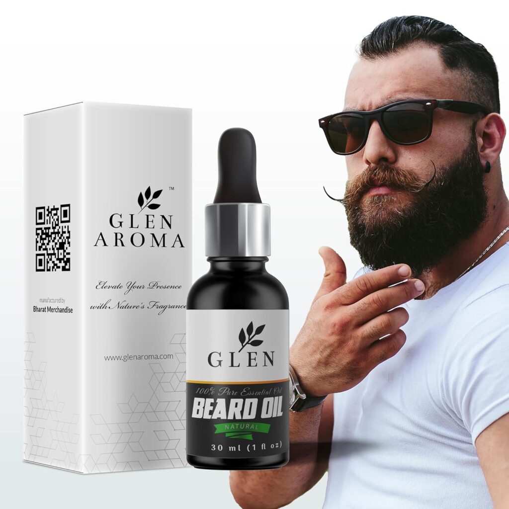 Glenaroma Beard growth oil - Thicker, Fuller, 100% Natural Blend with Vitamin E, Jojoba, Rosemary. Fast Growth, Strengthens Uneven Beards - best for men