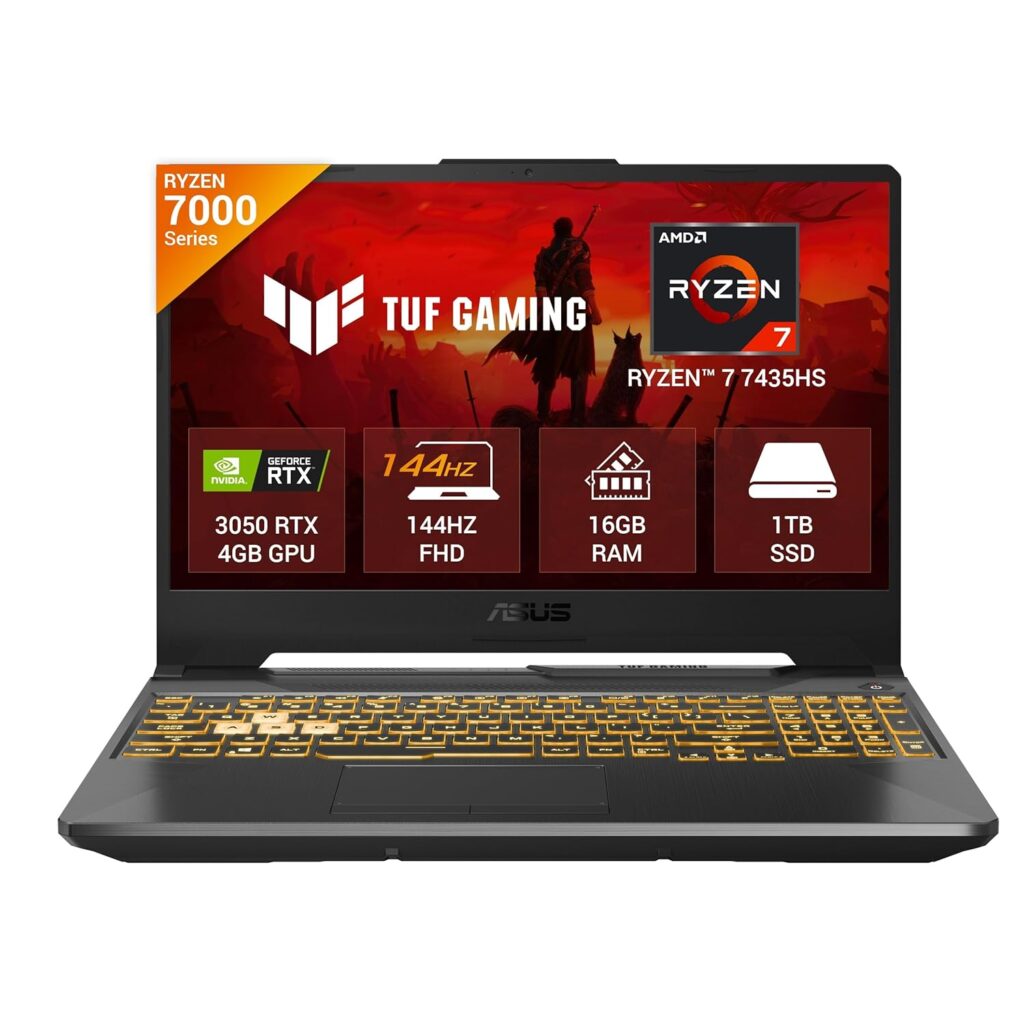 ASUS TUF Gaming A15, AMD Ryzen 7 7435HS, NVIDIA GeForce RTX 3050, 16GB RAM, 1TB SSD, FHD 144Hz 250 nits, 15.6", Windows 11, Black, 2.30KG, FA566NCR-HN117W Gaming Laptop