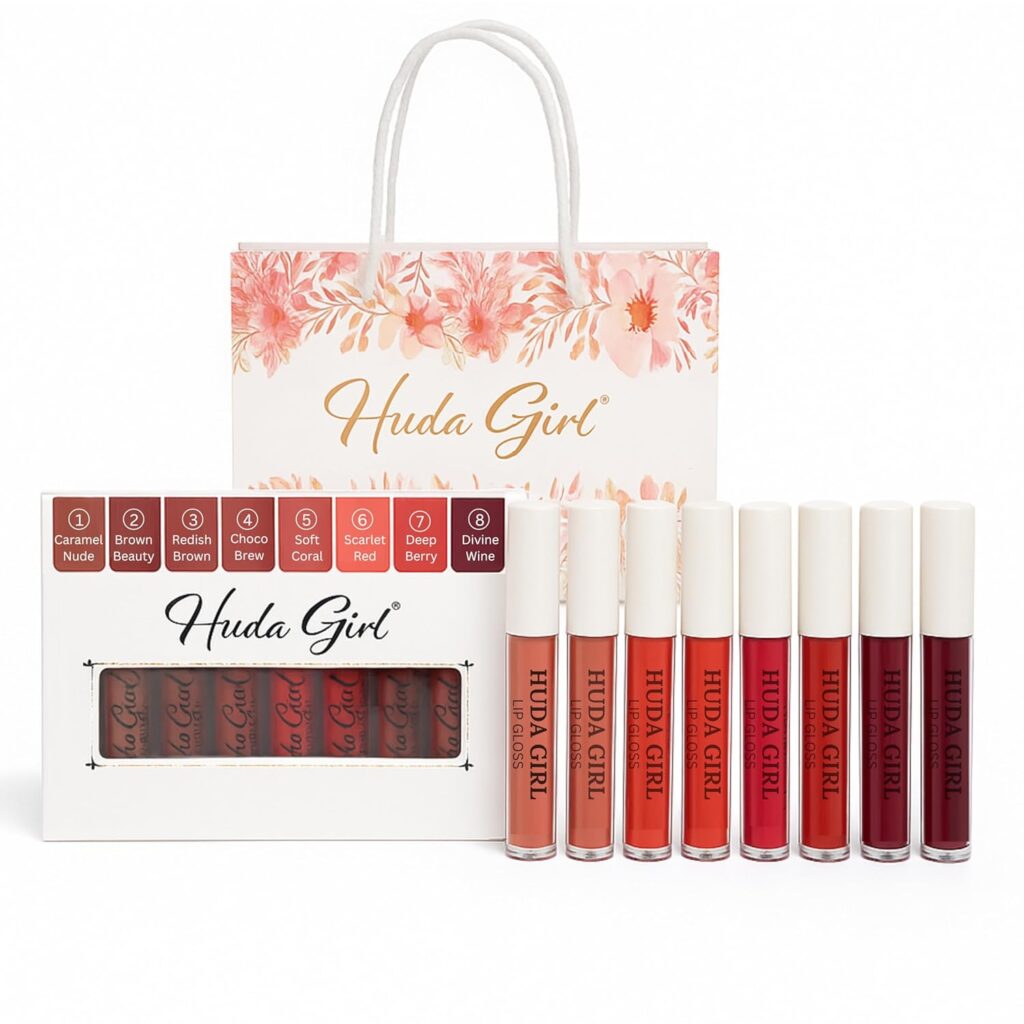 HUDA GIRL Lipstick Combo Set of 8 with Raksha Bandhan Gifting Bag - Unique Rakhi Gift Hamper for Sister & Girls - Vibrant Shades Lipstick for Women for Every Mood