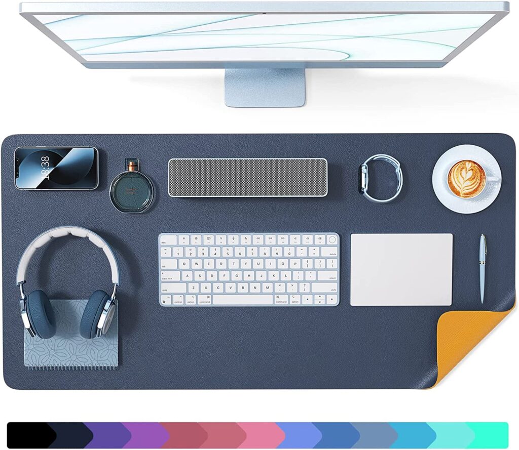 Desk Mat, Desk Pad, Mouse Pad, Non Slip Suede & PU Leather Desk Mat On Top of Desk, Desk Pad Protector, Desk Pad for Keyboard and Mouse Writing Mat for Office and Home (Nevy Blue, 80 * 40)