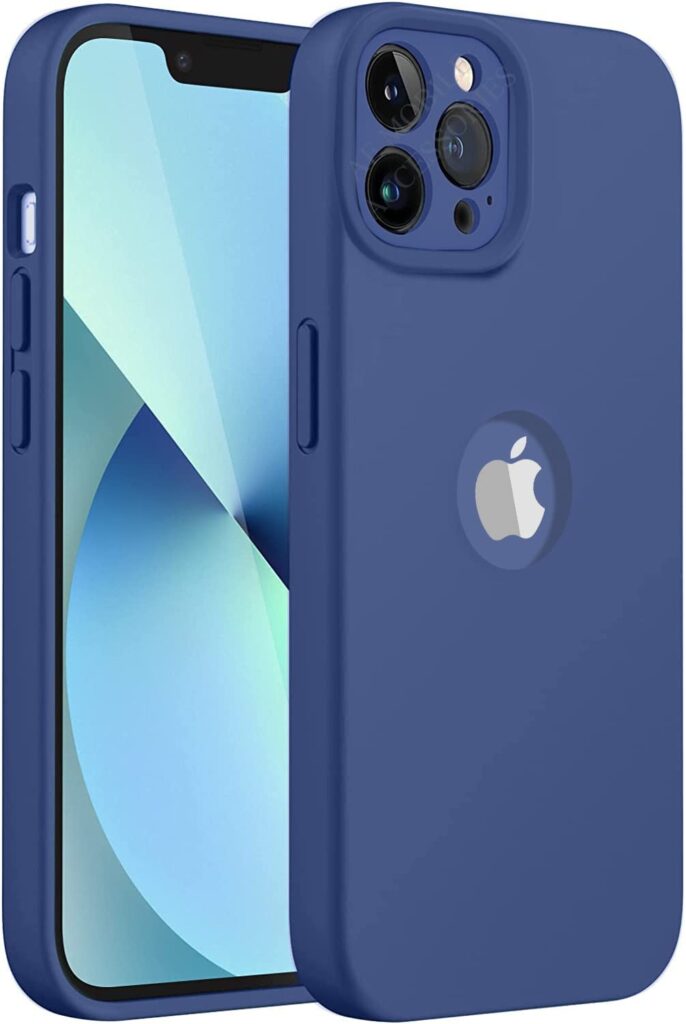 AE MOBILE ACCESSORIES® Compatible with Liquid Silicone Back Case for iPhone 14 Pro Max Full Body Anti-Shock Camera Protection | Inner Microfiber Cloth with Logo View (Midnight Blue)