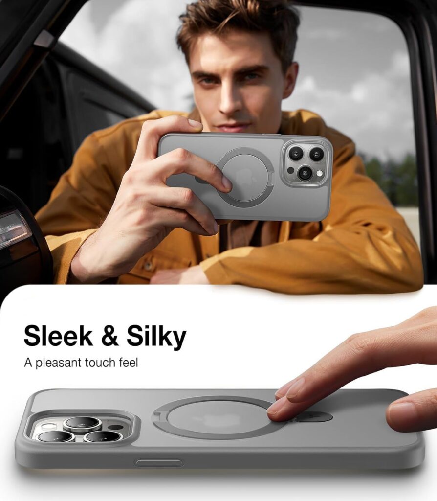 AIBEX Back Cover for Apple iPhone 15 Pro with OStand Ring Kickstand| Mag-Saf Compatible Magnetic Metal Alloy Ring| Wireless Charging |Slim Thin Scratch Resistant Armor|Shockproof Protective - Grey