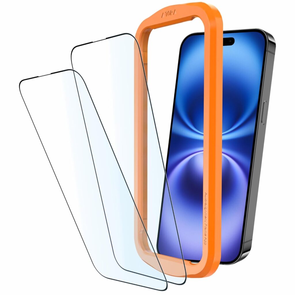 Affix 2 Pack for iPhone 16 Plus/iPhone 15 Plus Tempered Glass, Screen Protector Guard with Auto-Align Installation Tool, 9H Hardness Shatterproof, Edge to Edge Coverage HD Clear Scratch Resistant