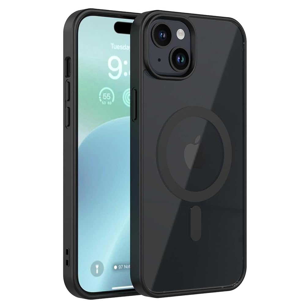 Amazon Basics Mobile Cover for Apple iPhone 15 Plus (Silicon Crystal Clear Slim PC & TPU, Soft & Shockproof Back Case, Magnetic Case), Black