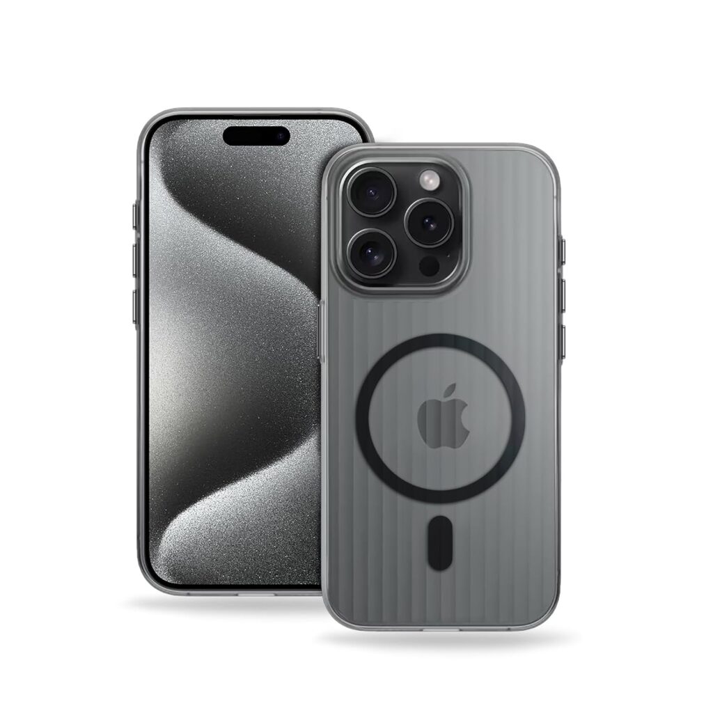 Amazon Brand - Solimo Beam Series Polycarbonate Case Compatible with Mag-Safe Wireless Charging Slim Back Cover with Inner Magnetic Ring for Apple iPhone 15 Pro Max - Grey