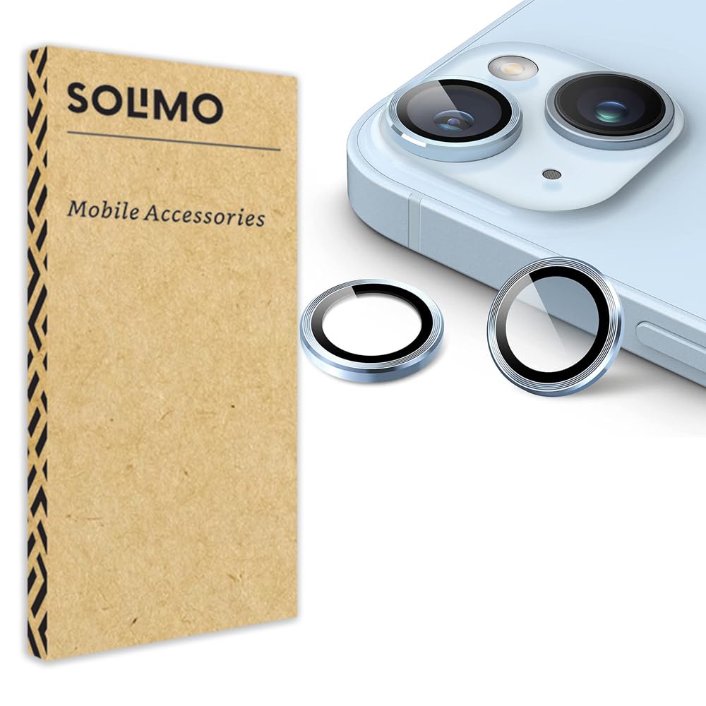 Amazon Brand - Solimo Camera Lens Protector Glass Ring For iPhone 14/14 Plus Case Friendly with Edge to Edge Coverage and Easy Installation, Pack of 1 (Blue)