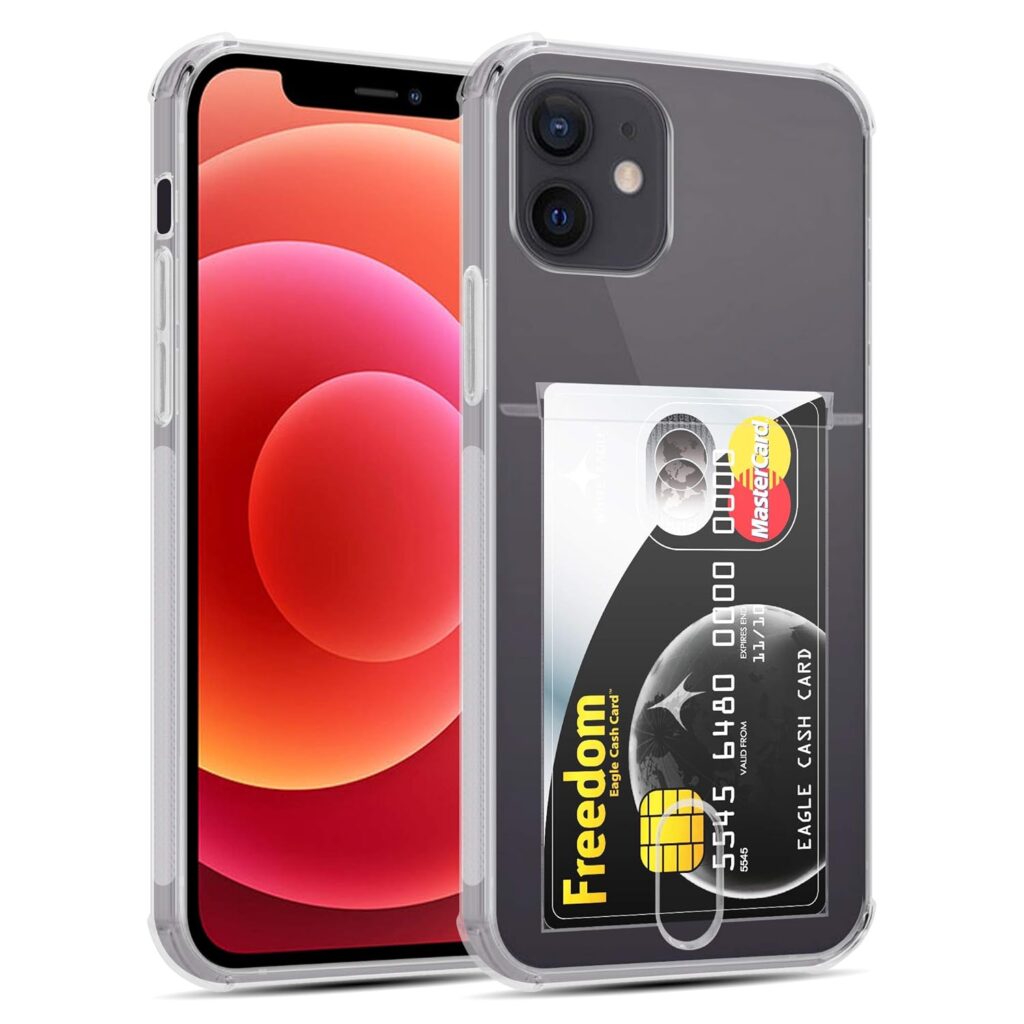 Amazon Brand - Solimo Card Holder Phone Case (Soft & Flexible Shockproof Back Cover with Cushioned Edges) Transparent for Apple iPhone 12