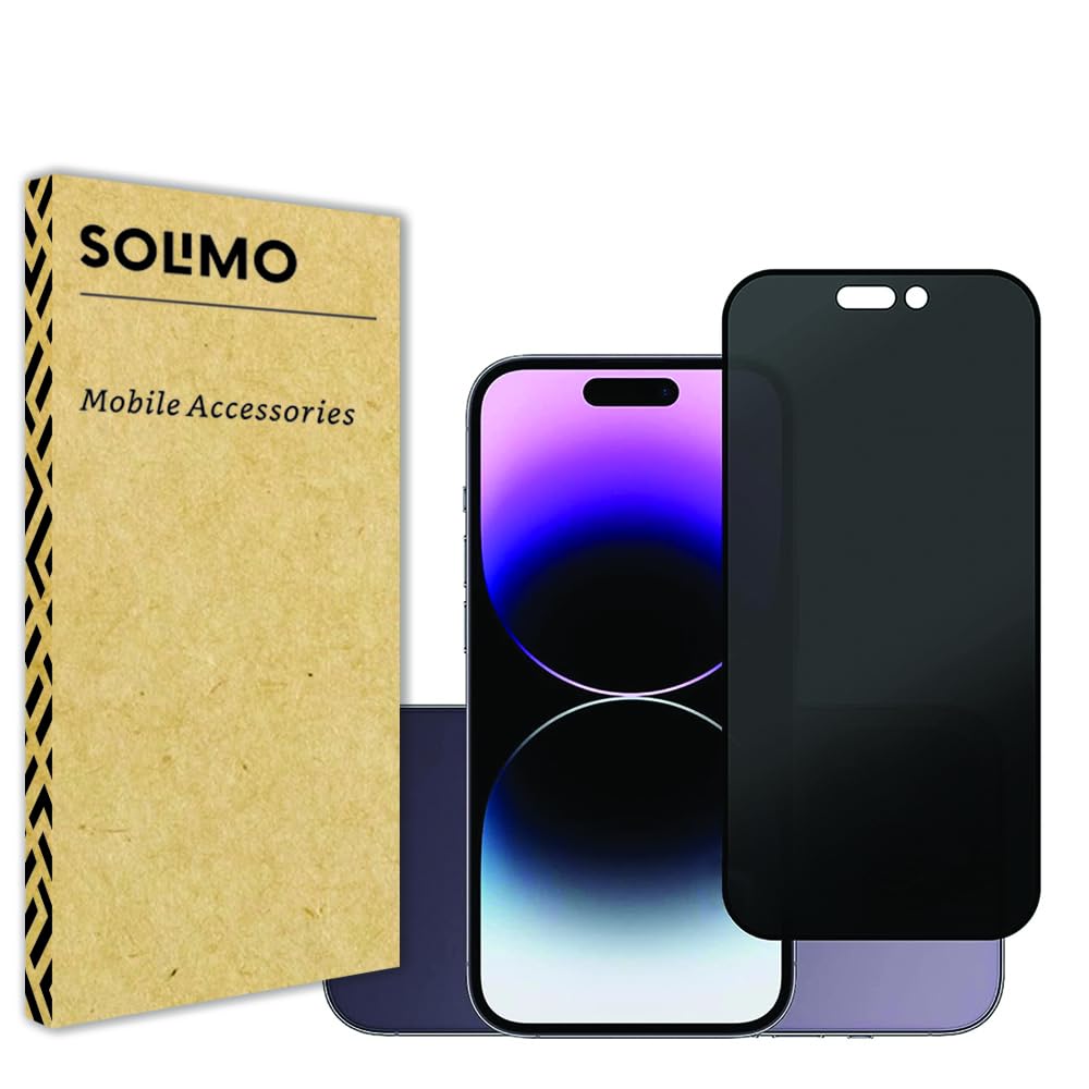 Amazon Brand - Solimo Privacy Tempered Glass Screen Protector for iPhone 14 Pro (6.1 Inches) | Edge-to-Edge Protector Coverage | Easy Installation Kit | Anti-Spy