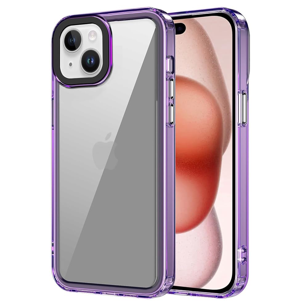Amazon Brand-Solimo Rugged Transparent Back Cover | PC + TPU Hybrid Case | Shockproof | Camera Protection | Slim & Durable for Apple iPhone 14 Plus / 15 Plus (Transparent Purple)