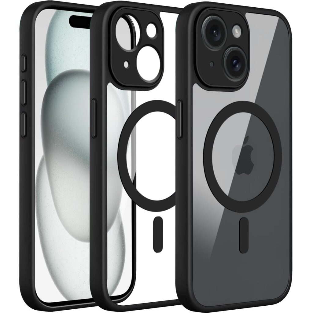 Amazon Brand - Solimo Ultra Hybrid Mag-Safe Clear Camera Protection Back Cover Case for iPhone 15 Plus - (Side Black|Back Clear)