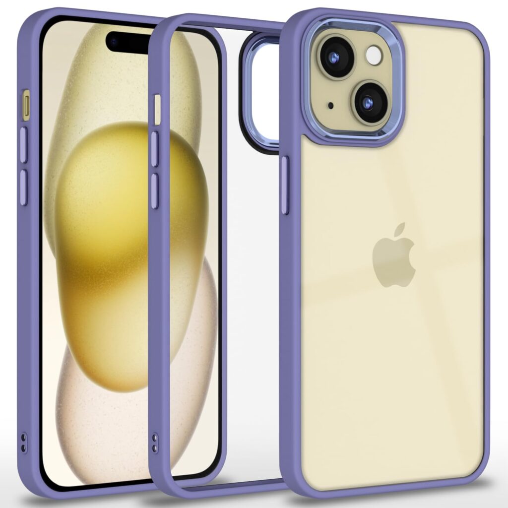 Amazon basics Cover for iPhone 15 Plus |Electroplated Crome Metal Ring | Full Camera Protection | Raised Edges | Super Soft Side TPU Bumper Case (Purple)