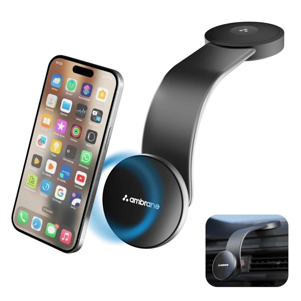 Ambrane 15W Qi-2 Car Dashboard Magnetic Wireless Car Charger for iPhone 16/16 Plus/16 Pro/16 Pro Max, 15/15 Pro/15 Pro Max, iPhone 14/14 Pro/14 Pro Max,Samsung & Device + Magnetic Ring (AerosynQ Dash)