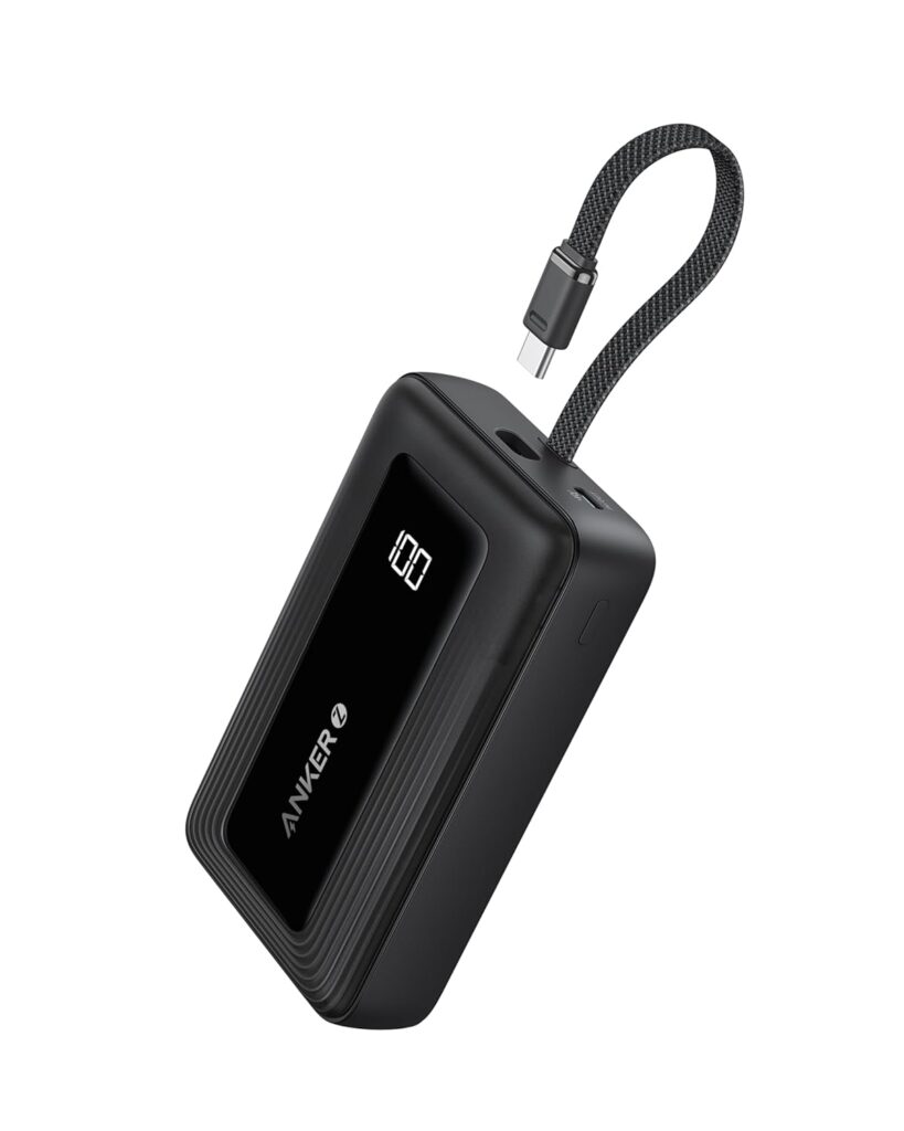 Anker Zolo Power Bank, 20,000mAh 30W High-Speed Portable Charger with Built-in C Cable, USB-C&A, Battery Pack for iPhone 16/15/15 Pro/15 Pro Max/15 Plus, MacBook, Galaxy, and More