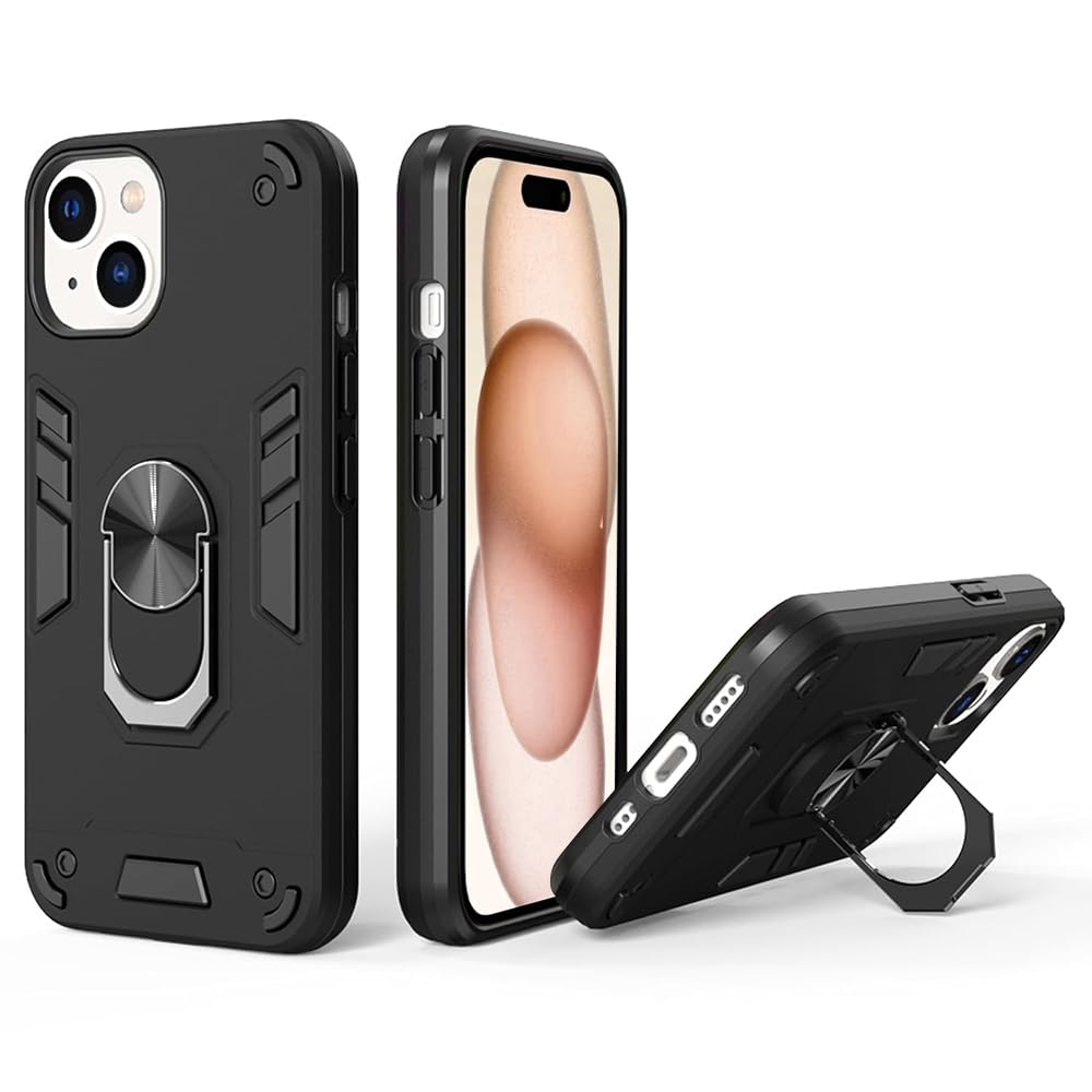 Armor Apple iPhone 15 Plus Defender Case | Rotating Ring Holder & Kickstand in-Built | Military Grade Armor | 360 Degree Protection Back Cover for Apple iPhone 15 Plus (Black)